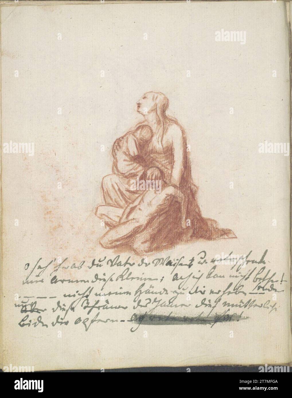 Jakob Gauermann A seated female figure with two children. Red Chalk ...