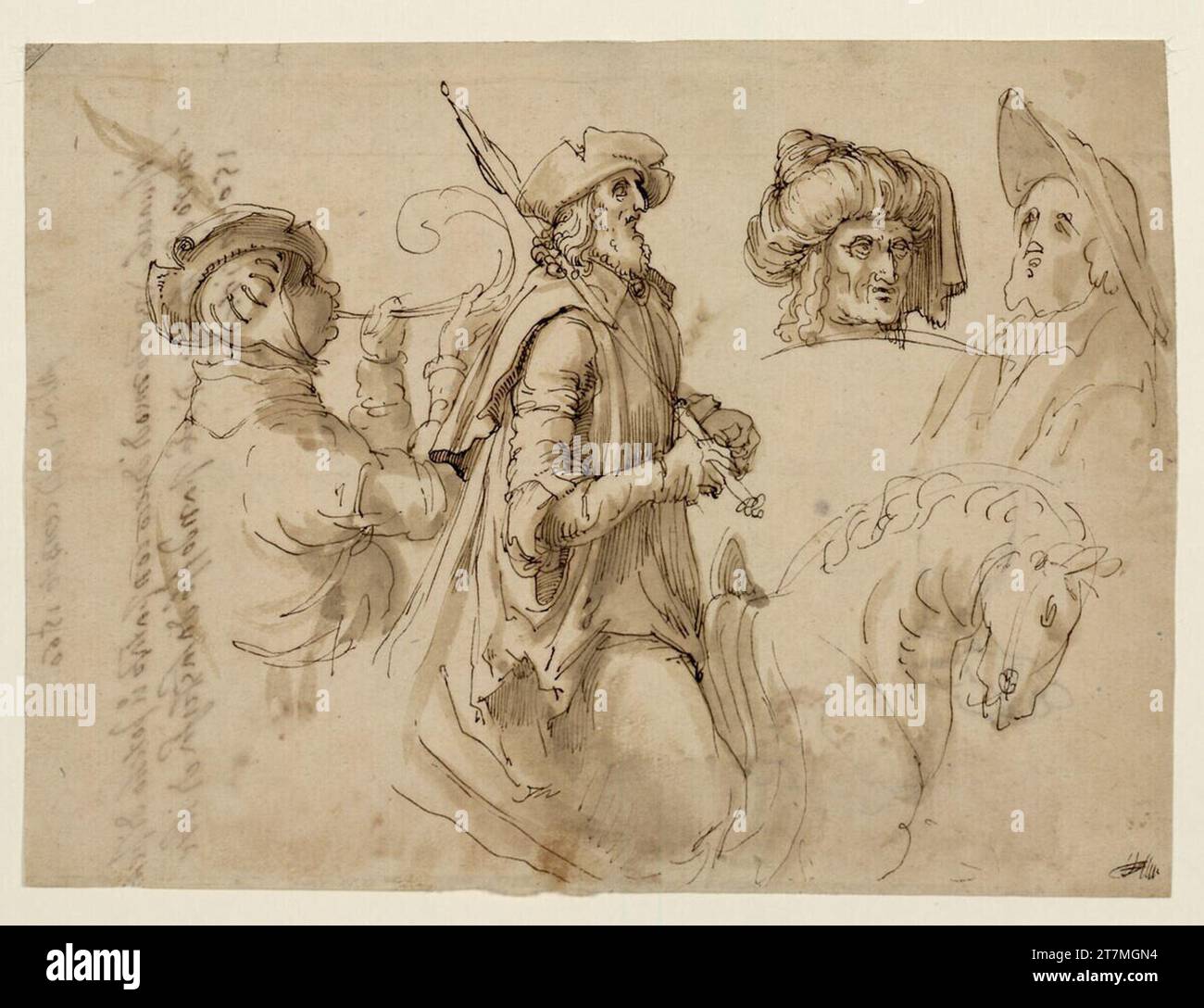 Marten de Vos Figure studies on the triumph of Mordechai. Feder, laved 1560 , 1560 Stock Photo