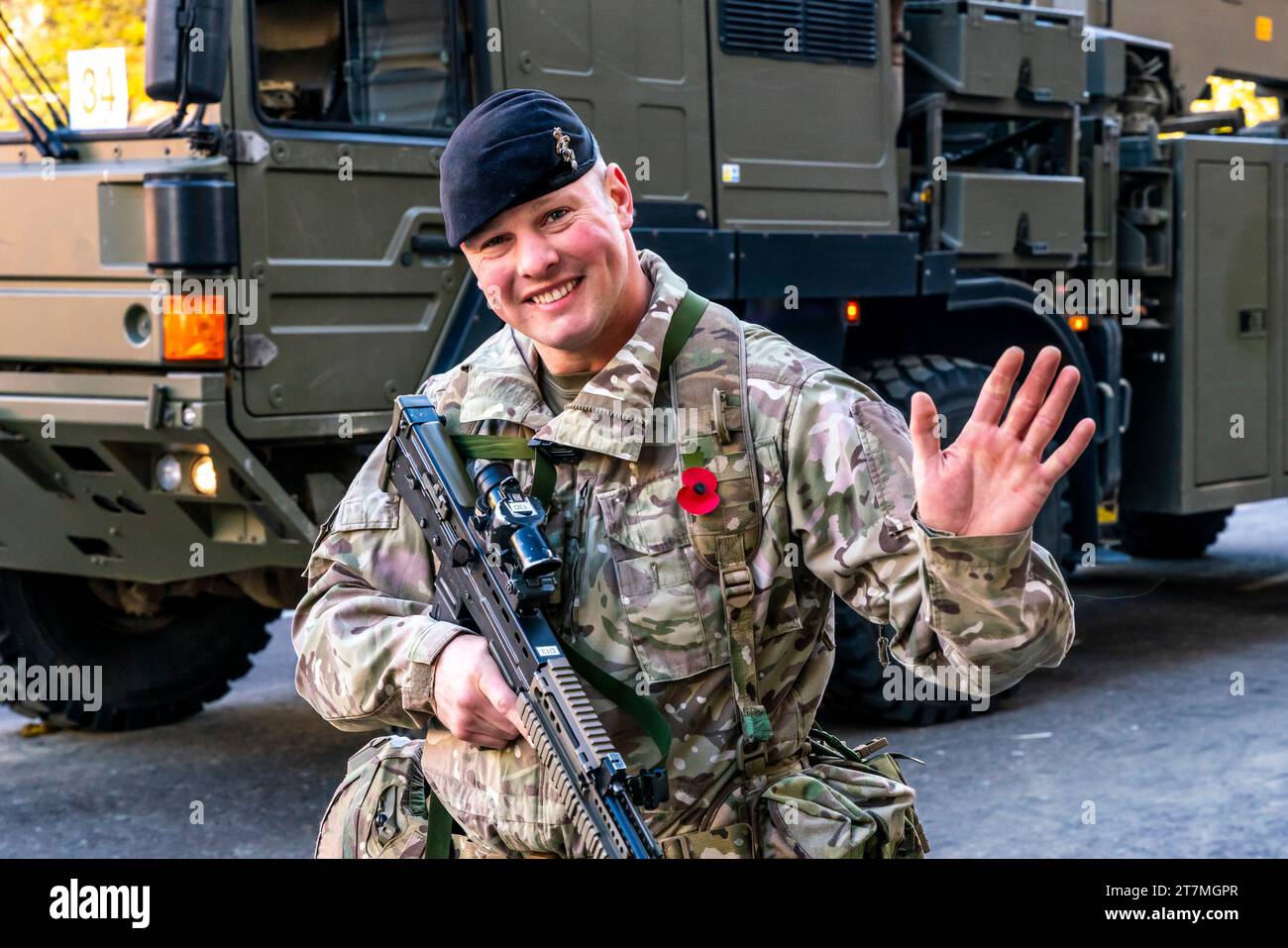 A Soldier From The 103 Battalion Royal Electrical & Mechanical Engineers Takes Part In Annual The Lord Mayor's Show, London, UK Stock Photo