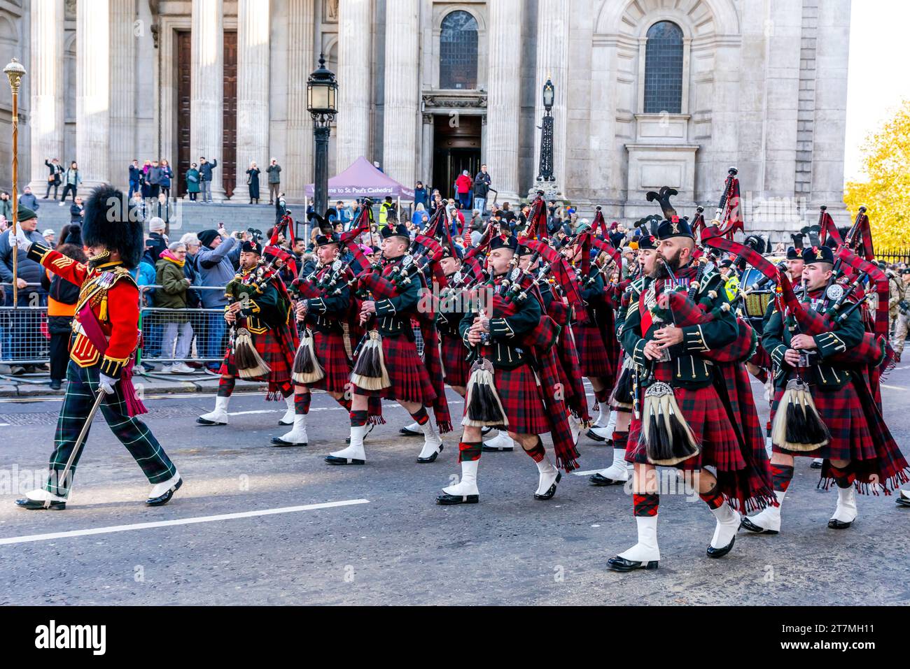 The Band of The Royal Regiment of Scotland Marching In The Lord Mayor's Show, London, UK Stock Photo