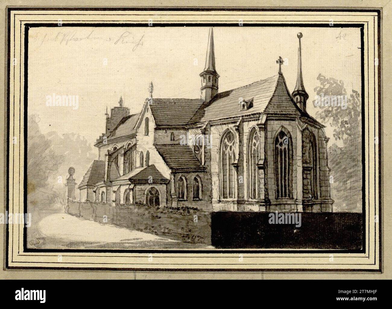 Johann Emanuel Goebel Follow of Saxon views: Choir view of the Church of School Porta. Leading handle, brush in gray, laved Stock Photo