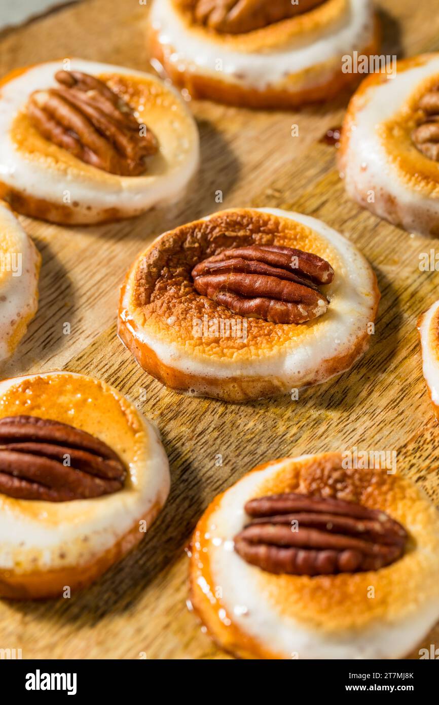 Homemade Sweet Potato Bites with Marshmallows and Pecans for Thanksgiving Stock Photo