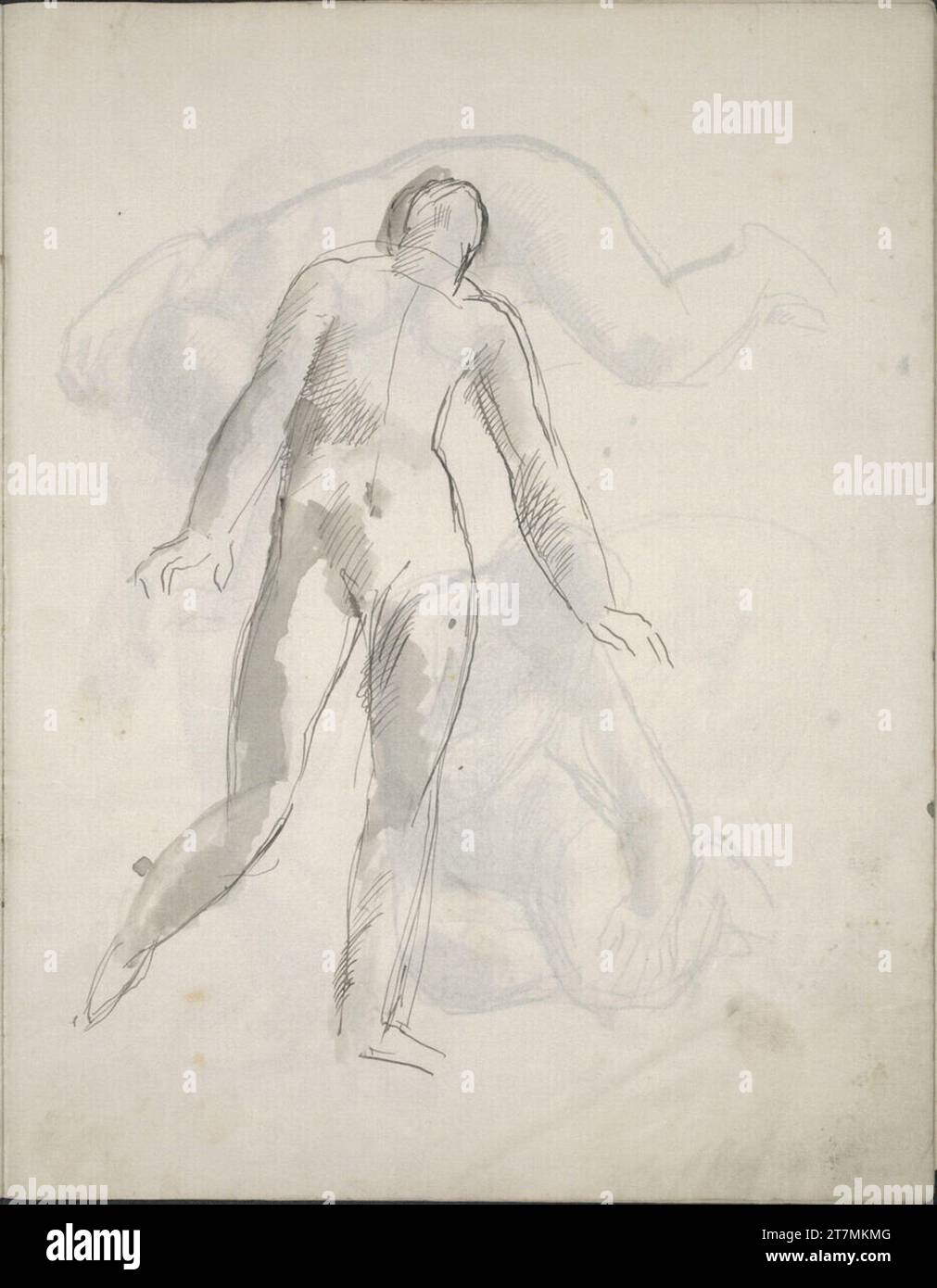 Karoly Patko Acte sketch of a standing head back. Feder in black, laved ...