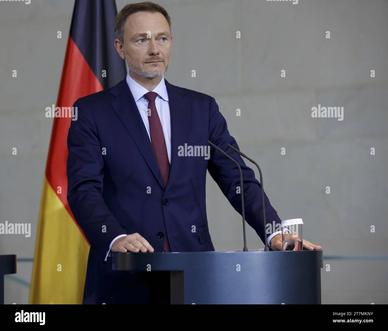 Berlin, Germany, November 15, 2023. Christian Lindner, the German Federal Minister of Finance, during the press conference in the Chancellery. Stock Photo