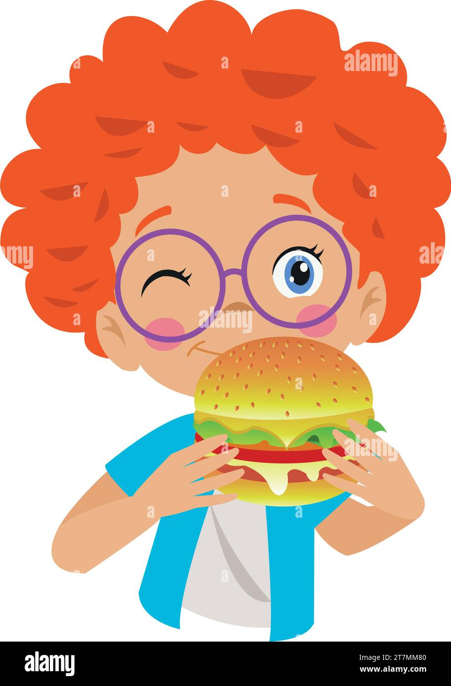 cute happy boy eating hamburger Stock Vector Image &amp; Art - Alamy