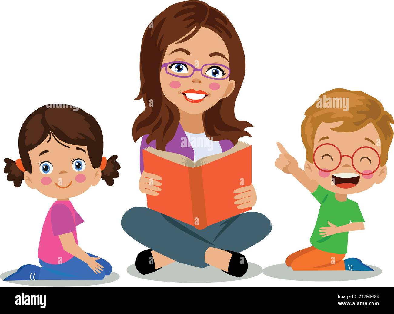 teacher reading books in class with students Stock Vector