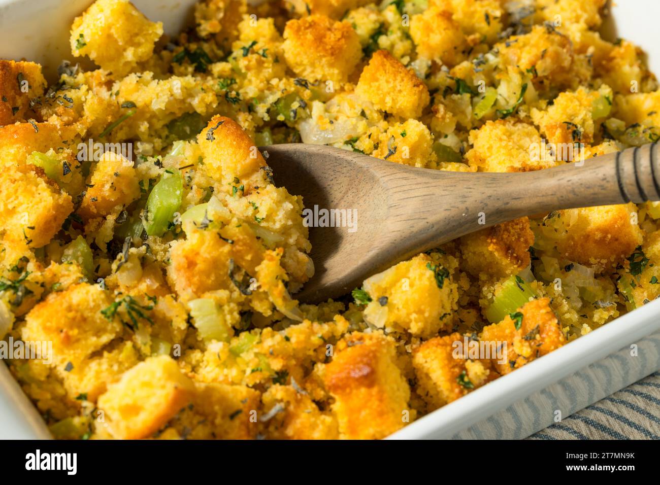 Homemade American Cornbread Stuffing with Sage for Thanksgiving Stock