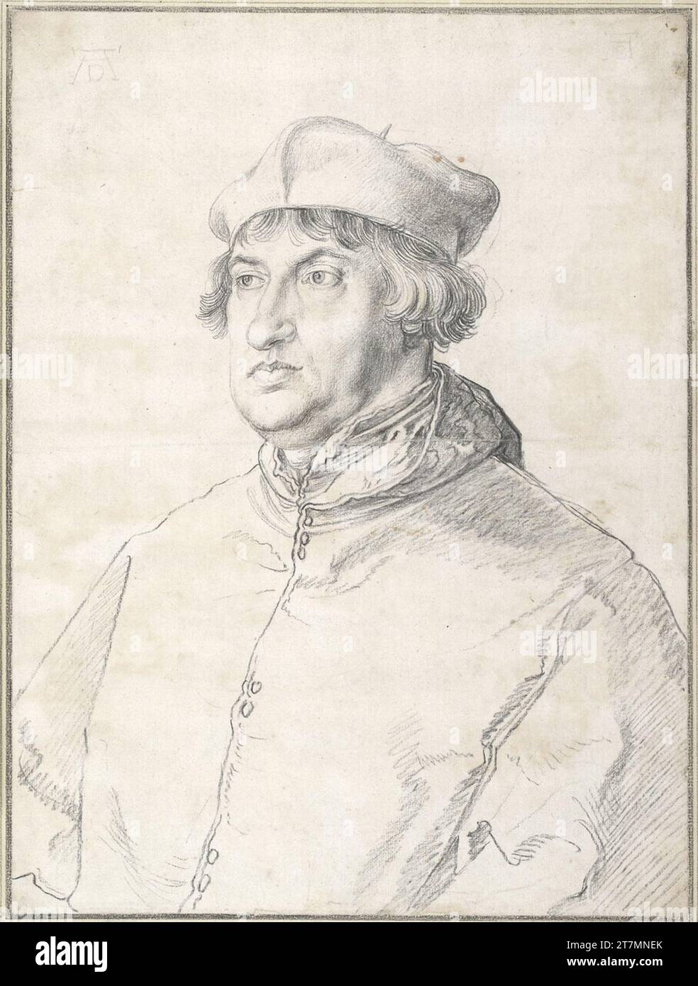 Albrecht Dürer Cardinal Albrecht von Brandenburg (1490-1545). Black chalk 1518 , 1518 Stock Photo