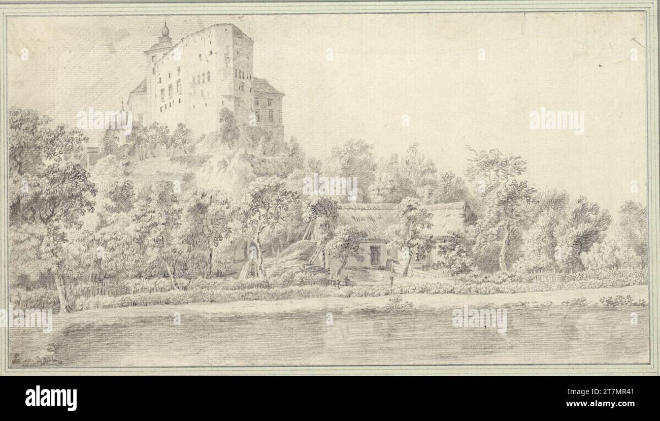 Lorenz Janscha Old castle (Ernstbrunn). Black stone chalk before 1794 Stock Photo