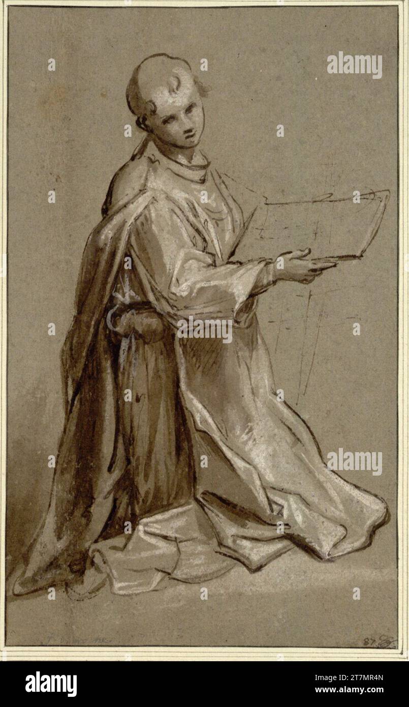 Anonym Study of a cleric to the right with a book in hand. Feather ...