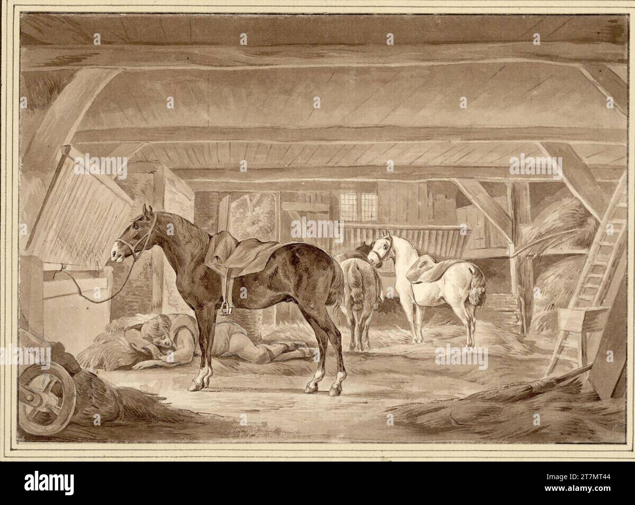 johann-heinrich-menken-three-horses-and-a-sleeping-servant-in-the