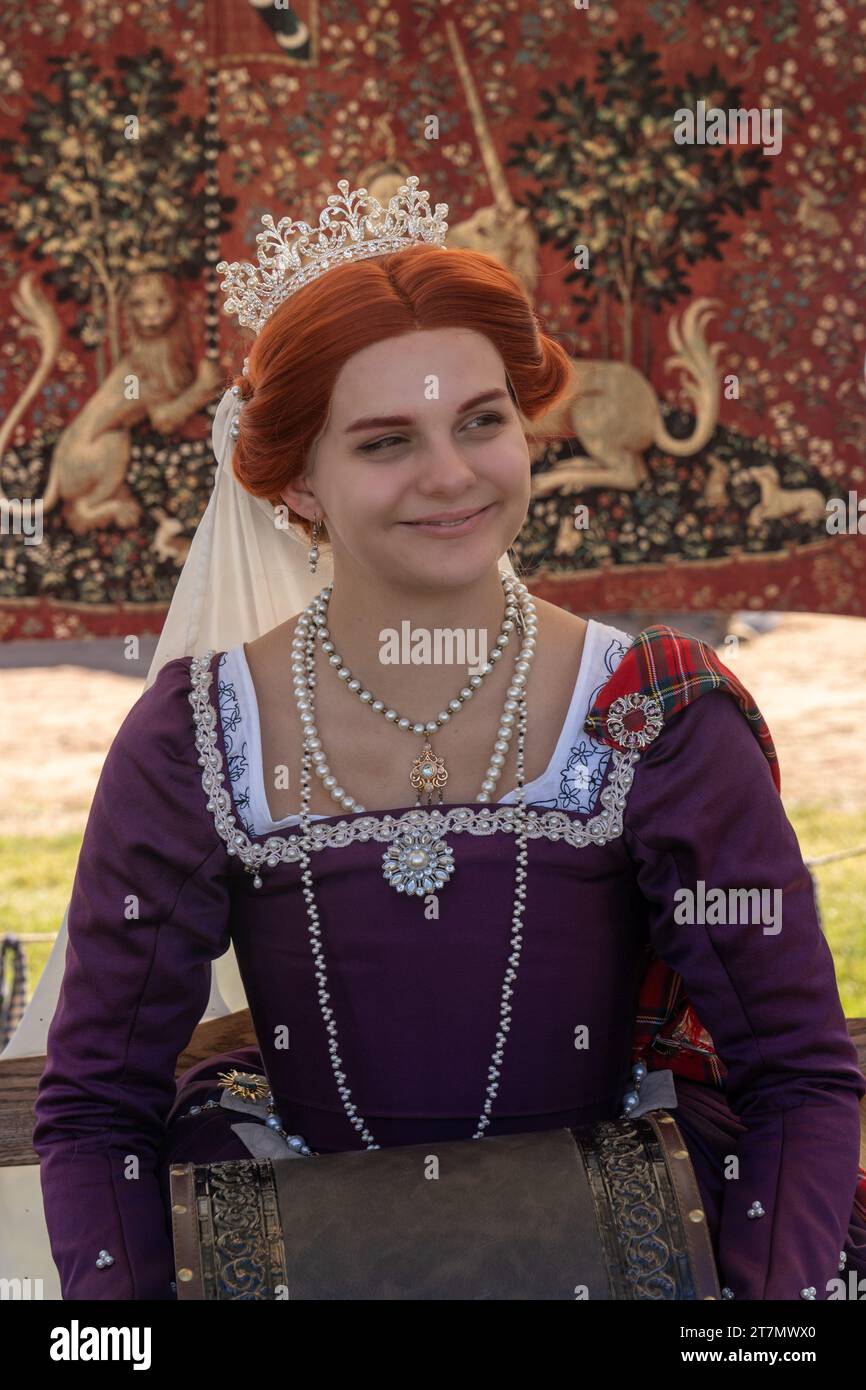 A reenactor dressed as Mary, Queen of Scots at the Scots on the Rocks