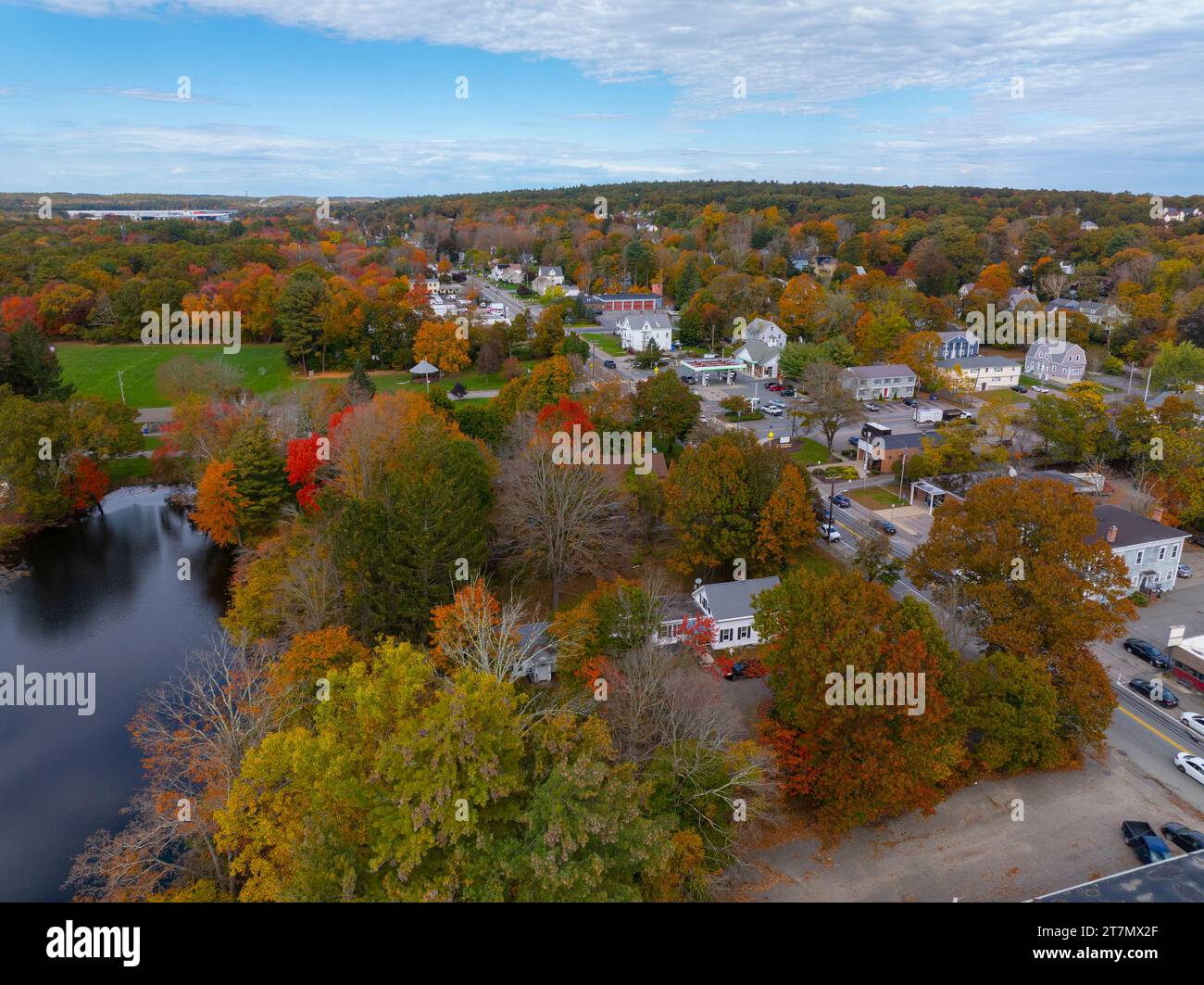 Historic commercial building aerial view in fall on South Street in