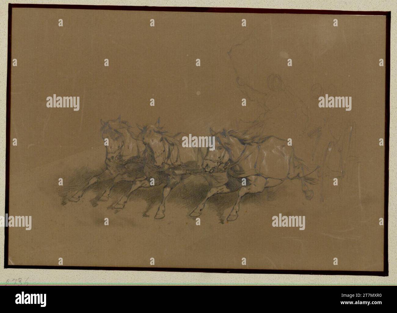 Heighted Image Anton Strassgschwandtner Galloping triad. Pencil, heighted white around ...