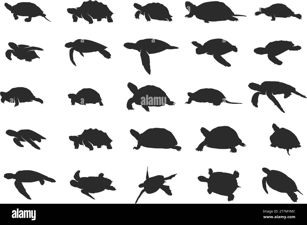 Turtle silhouette, Sea turtle silhouettes, Turtle icon set, Turtle clipart, Underwater animal set. Stock Vector
