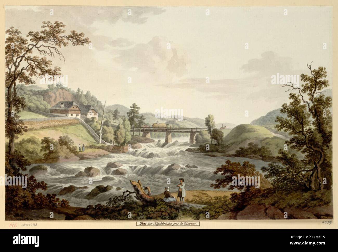 Ferdinand Runk Kegel bridge near Murau. Watercolor 1790-1810 , 1790/1810 Stock Photo