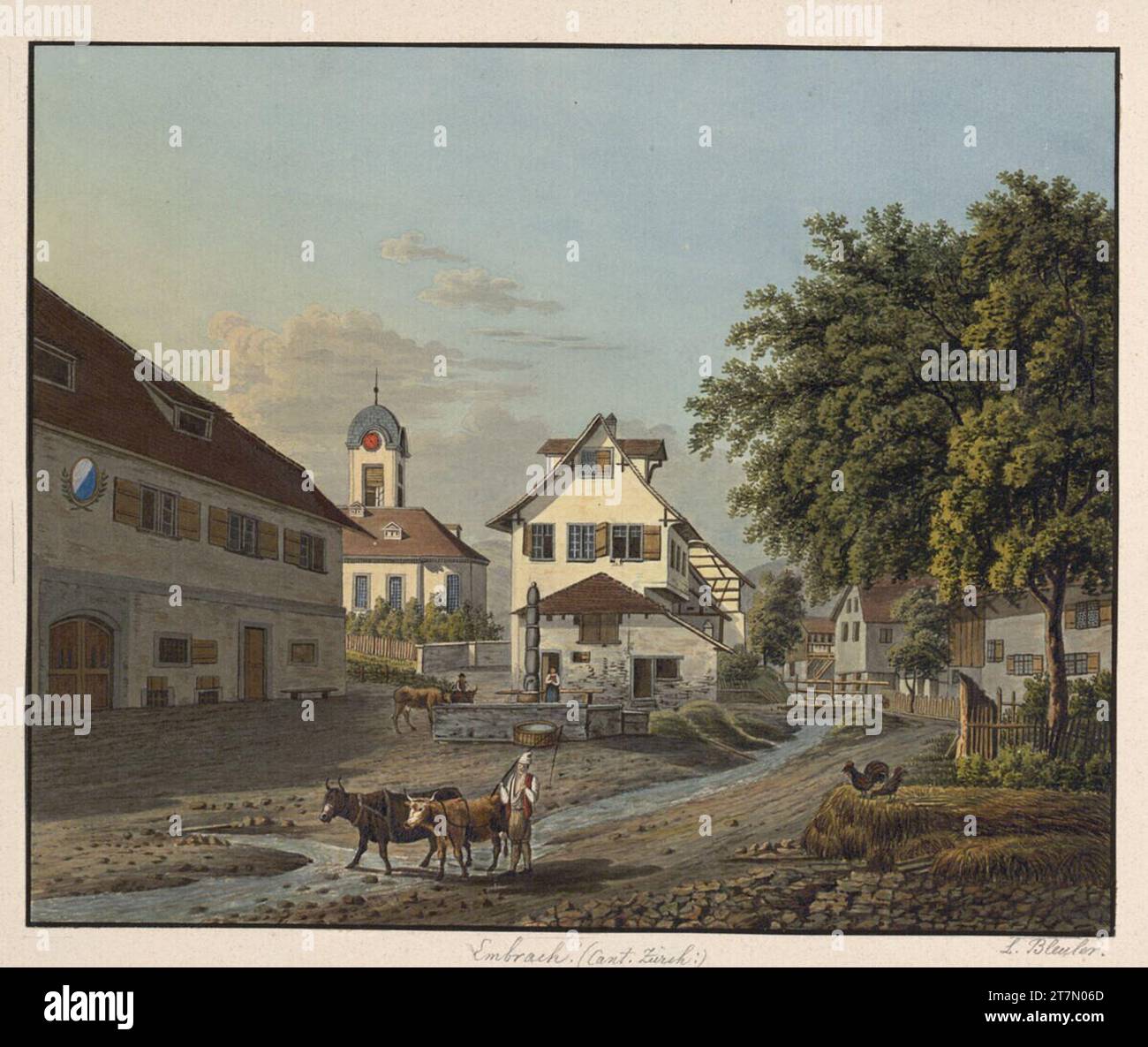 Johann Ludwig Bleuler View of Embrach in the canton of Zurich. Watercolor, spring in black brown, over pencil; in places gloss increases; Black edging line 19. Century , 19th century Stock Photo