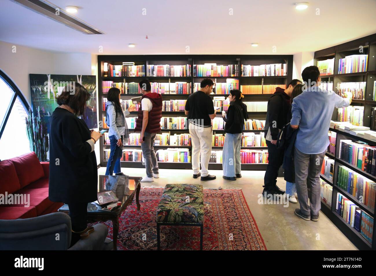 Tehran, Iran. 16th Nov, 2023. Customers browse through titles at a bookstore in northern Tehran. Iran has a rich literary tradition with a long history of producing influential works of literature. Bookstores can be found in major cities, offering a range of titles, including classic Persian literature, contemporary Iranian authors, and translated works. (Credit Image: © Rouzbeh Fouladi/ZUMA Press Wire) EDITORIAL USAGE ONLY! Not for Commercial USAGE! Stock Photo