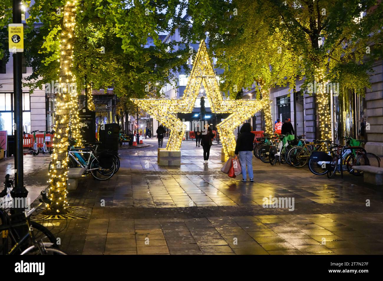 Great Titchfield Street, London, UK. Christmas lights and decorations