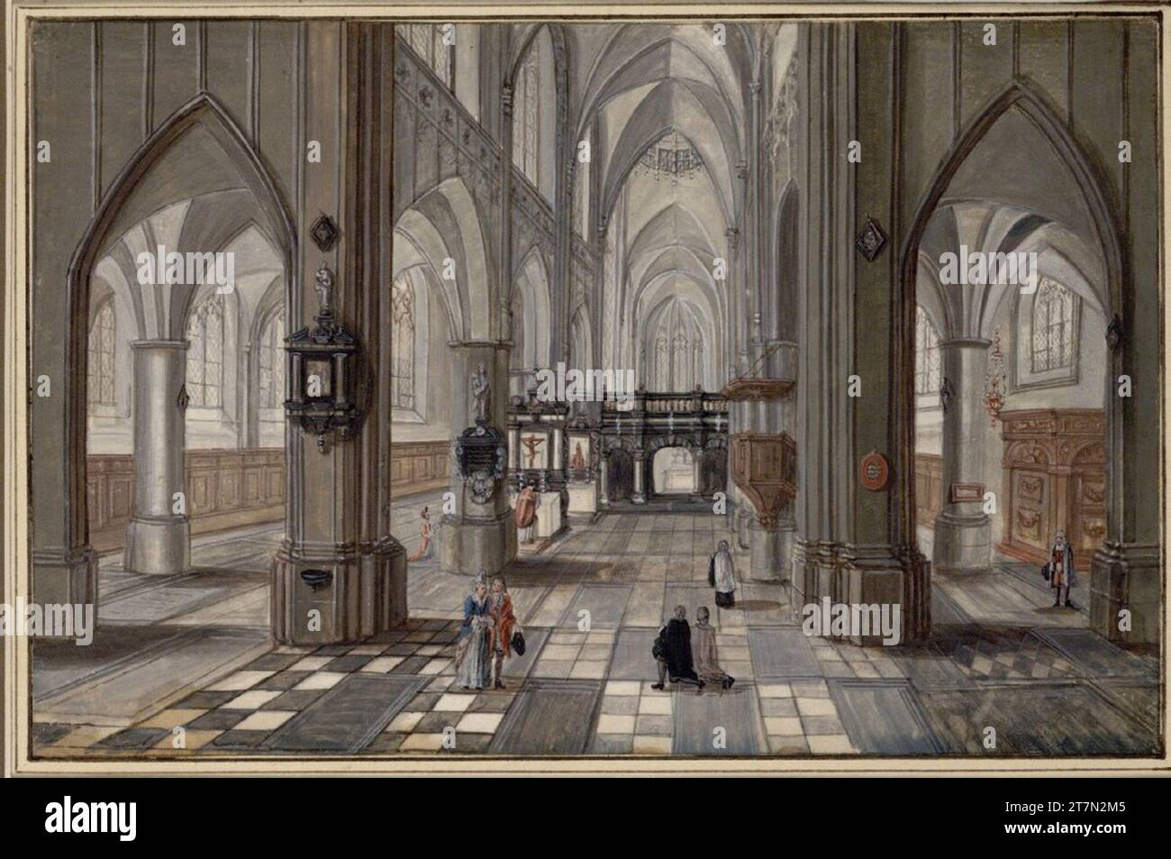 Johann Ludwig Ernst Morgenstern Kircheninneres. Gouache, Pergament Stock Photo