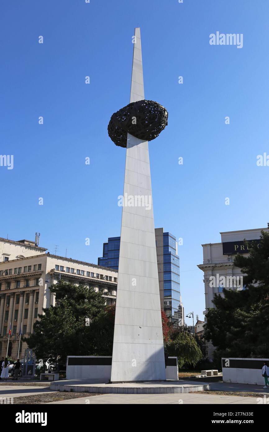 Monument of Rebirth (aka 'Olive on a Cocktail Stick'), Piața Revoluției (Revolution Square), Old Town, Historic Centre, Bucharest, Romania, Europe Stock Photo