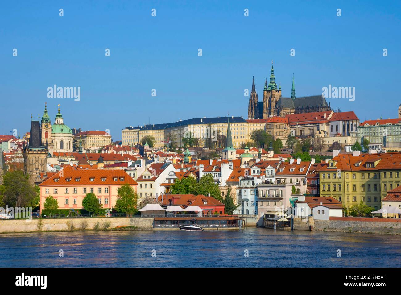 Famous Hradcany castle and St. Vitus Cathedral in Prague, Czech Republic, in sunny day Stock Photo