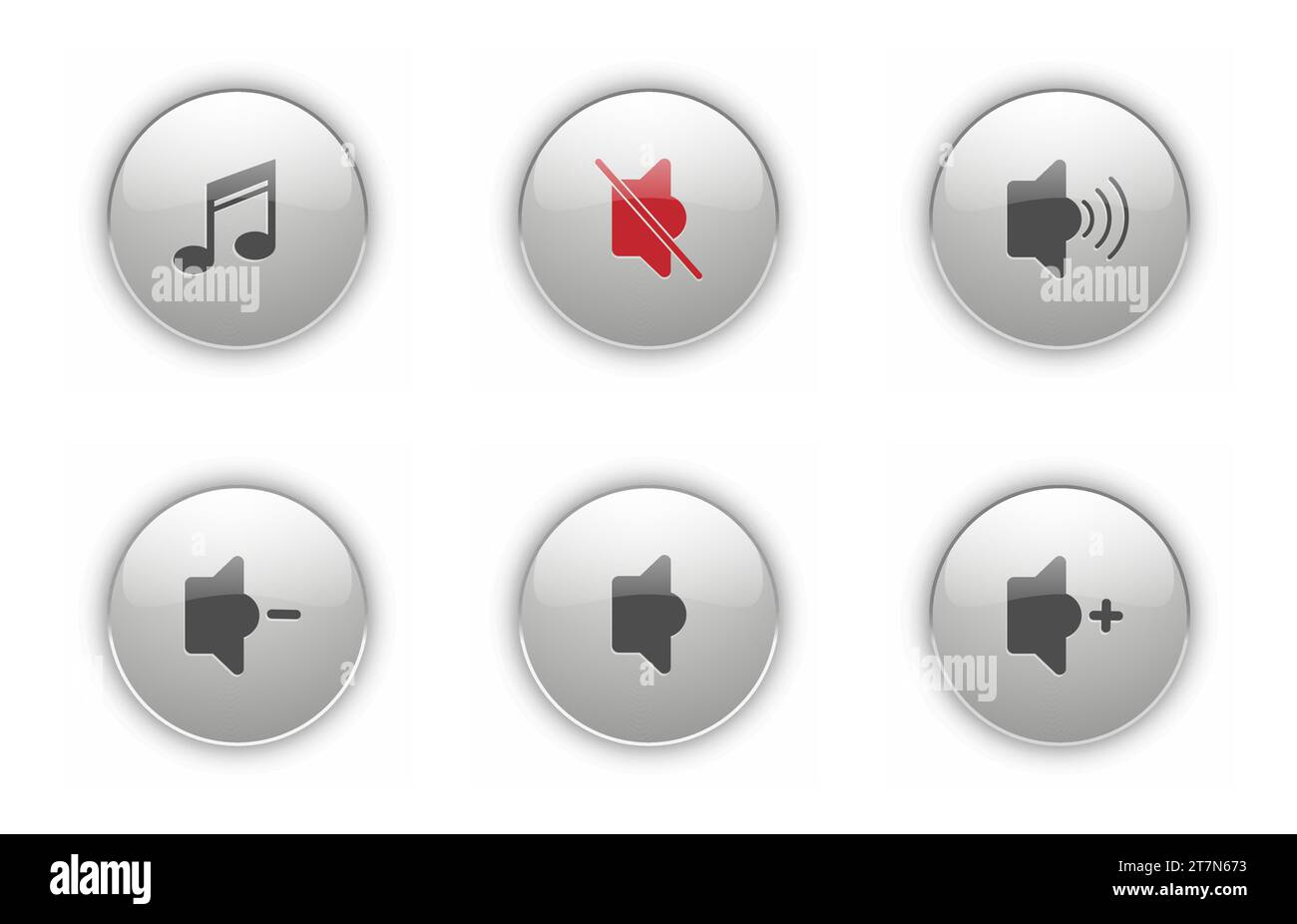 A set of sound control buttons. A button with a glare effect for audio or video equipment Stock Vector