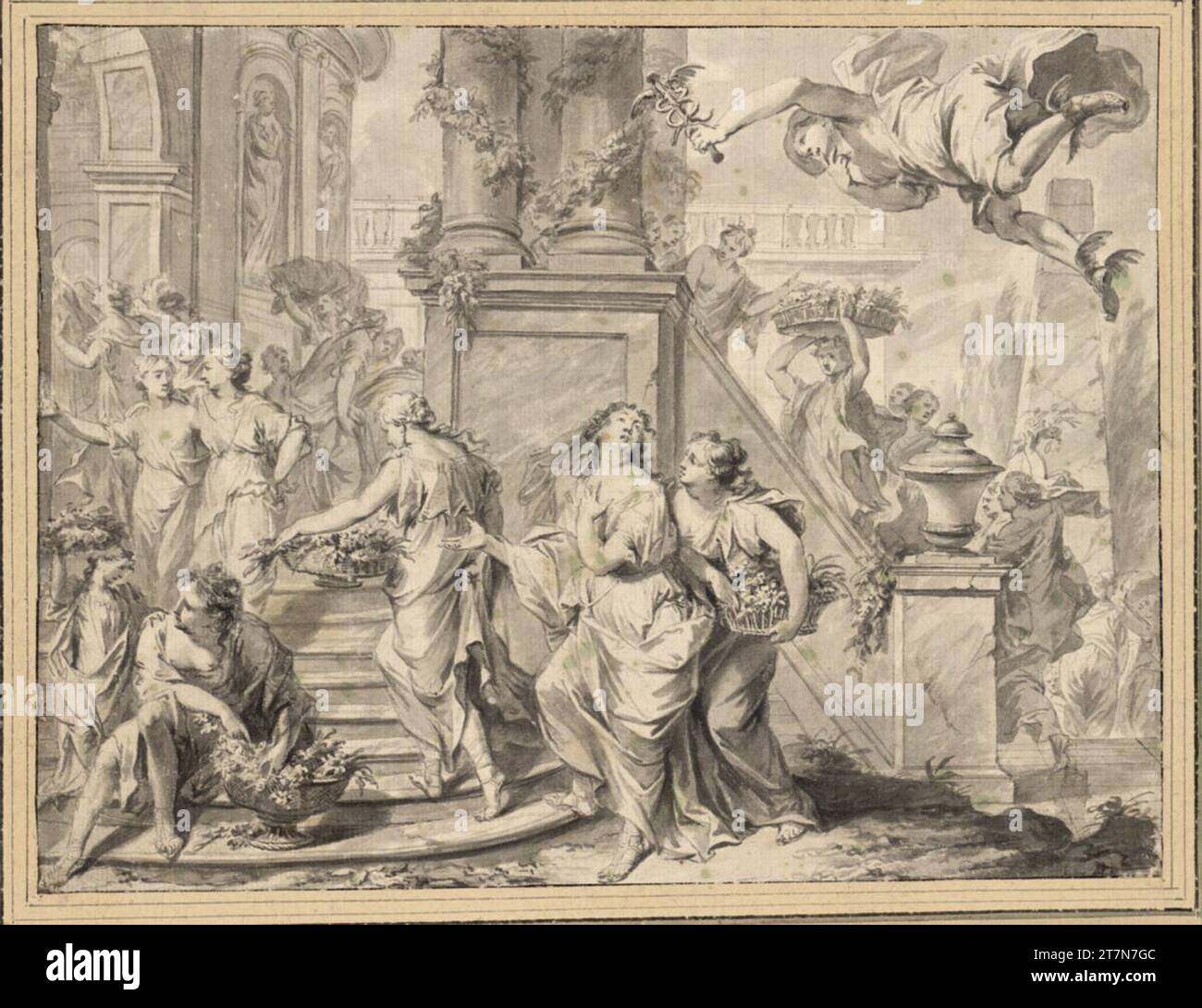 Jacob de Wit Hermes, Herse and Aglauros ('Mercury and Aglaure'). Brush (and feather?) In gray, gray; Conversed. Stock Photo
