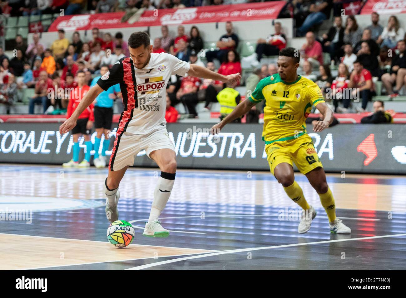 Bruno Nogueira Aguiar 'Tafi' player of ElPozo Murcia Renato Lopes Furtado player Jaen Paraiso during the match ELPOZO MURCIA FS vs JAEN PARAISO INTERI Stock Photo