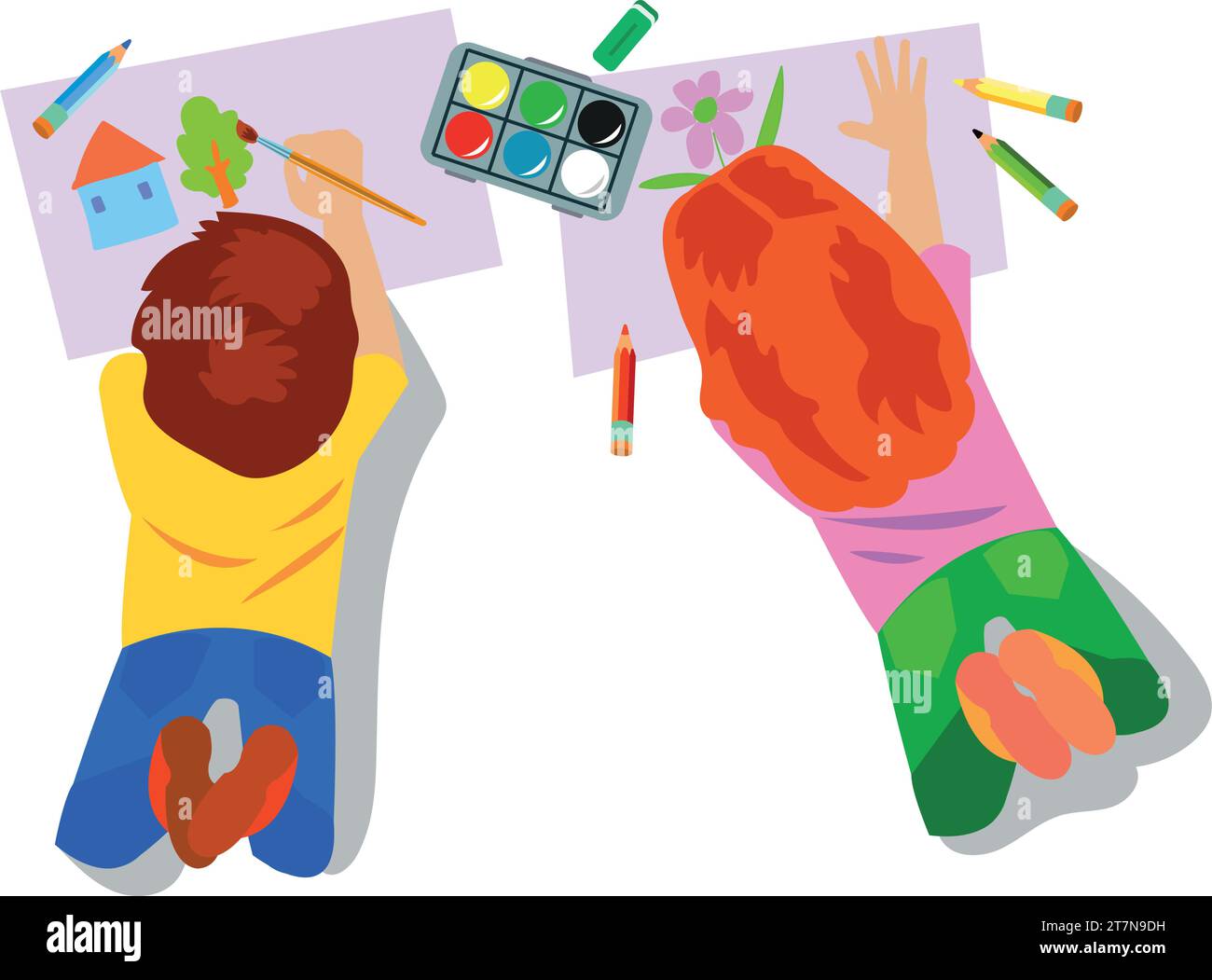 cute painter boy and girl squeezing oil paint Stock Vector Image & Art ...