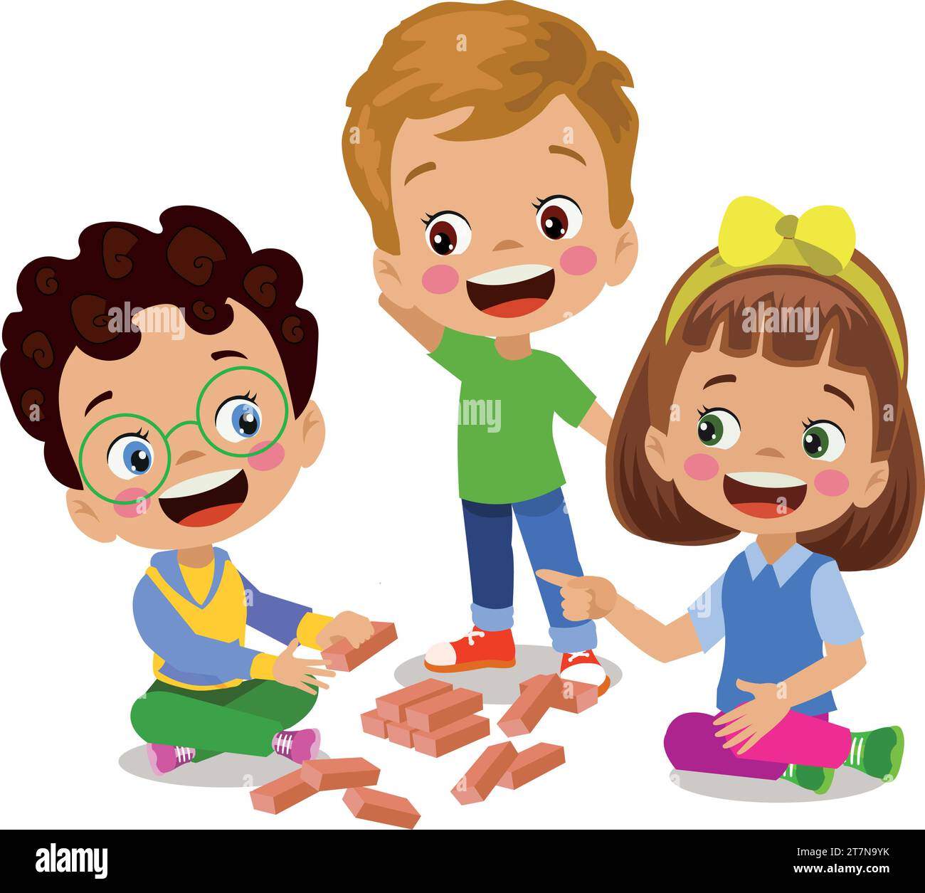 cute happy kids playing games Stock Vector