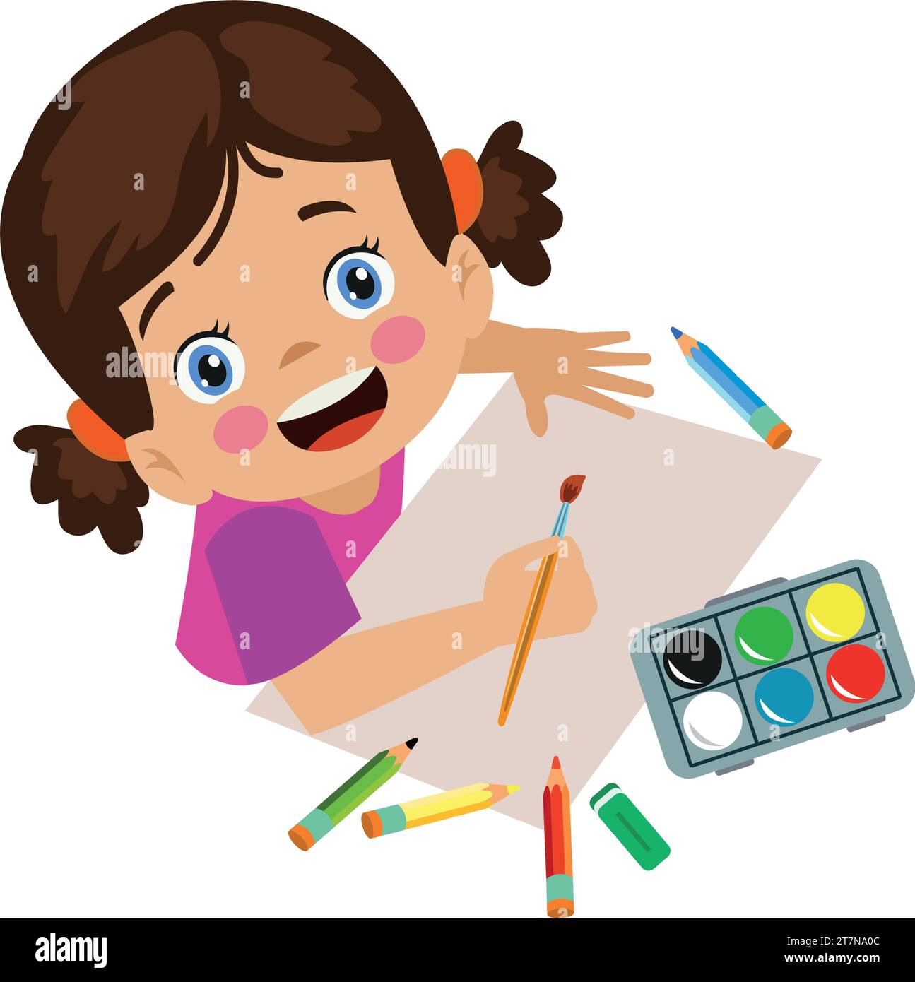 cute painter boy and girl squeezing oil paint Stock Vector Image & Art ...