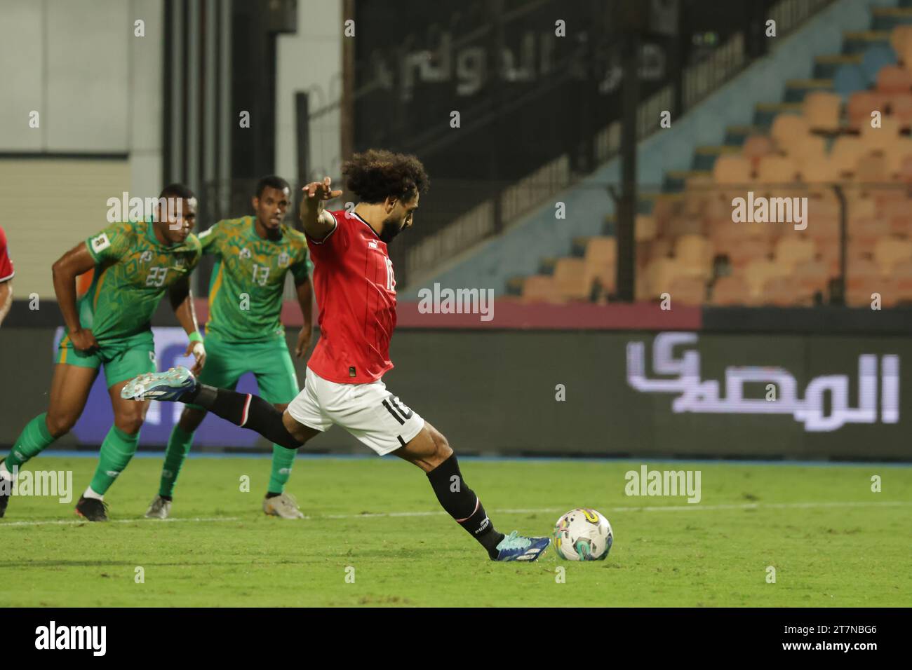 Cairo, Egypt. 16th Nov, 2023. EGYPT, Cairo 16 November 2023 Mohamed Salah of Egypt scoring a