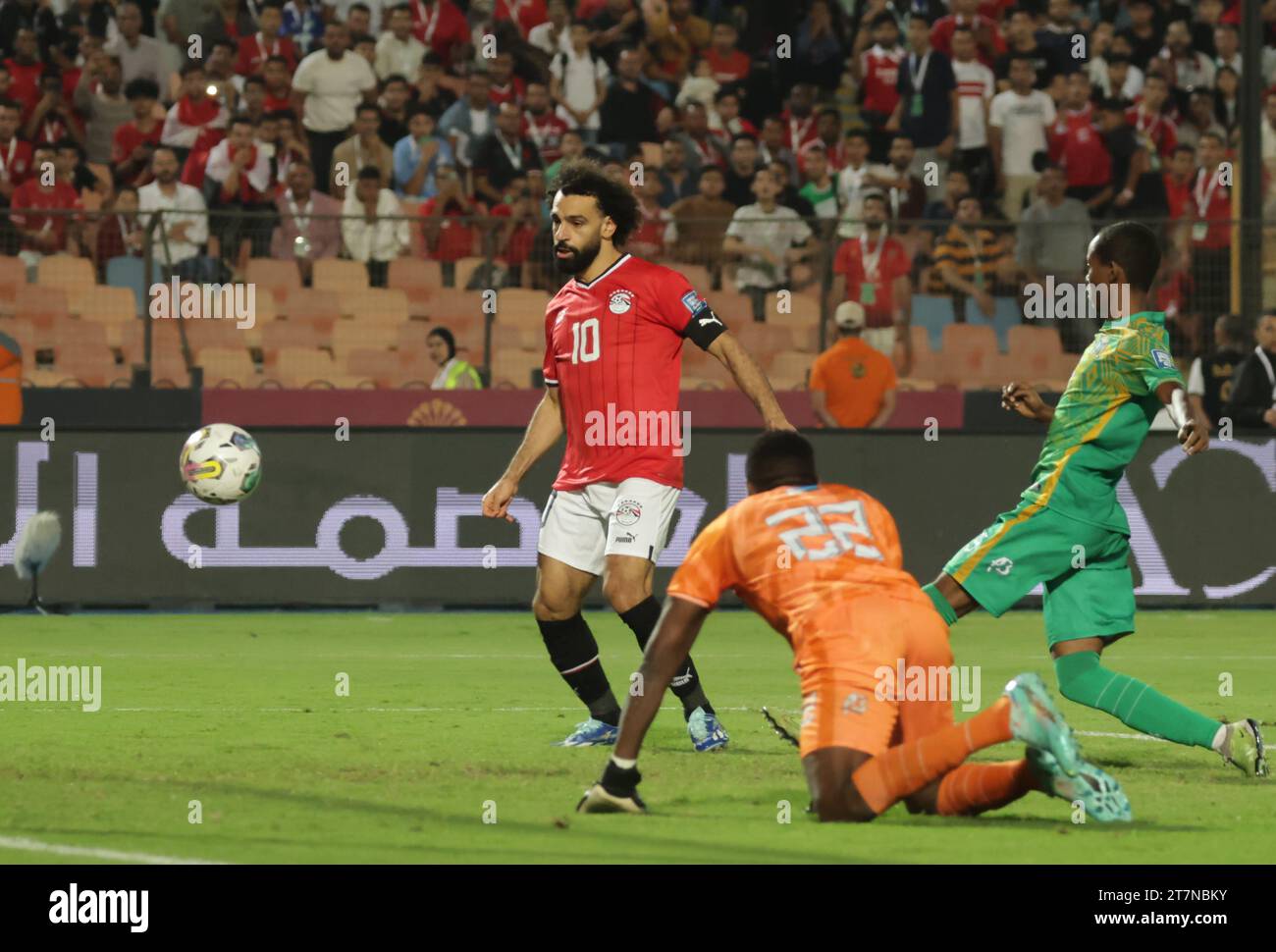Cairo, Egypt. 16th Nov, 2023. EGYPT, Cairo 16 November 2023 Mohamed Salah of Egypt scoring a