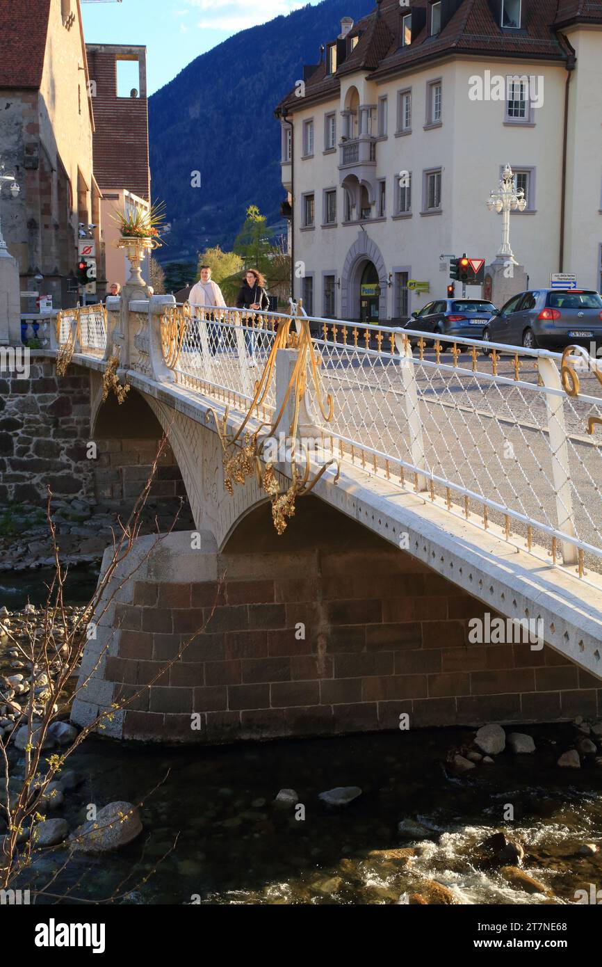 Post bridge Merano. Ponte della Posta di Merano. Postbrücke Meran. South Tyrol (Alto Adige, Südtirol), Italy Stock Photo