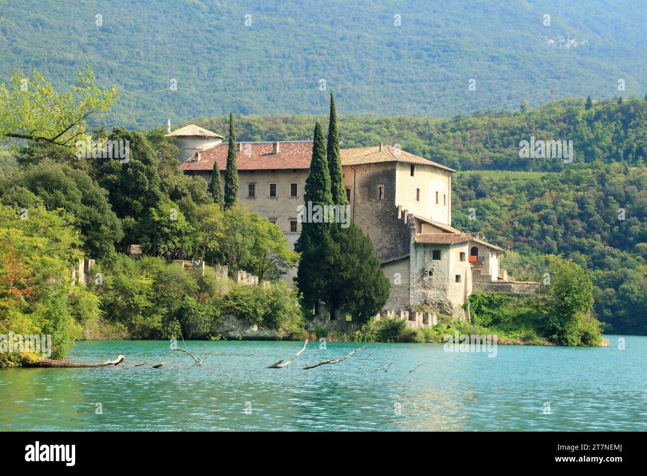 Castel Toblino castle, Trentino, Italy. Lago di Toblino Stock Photo