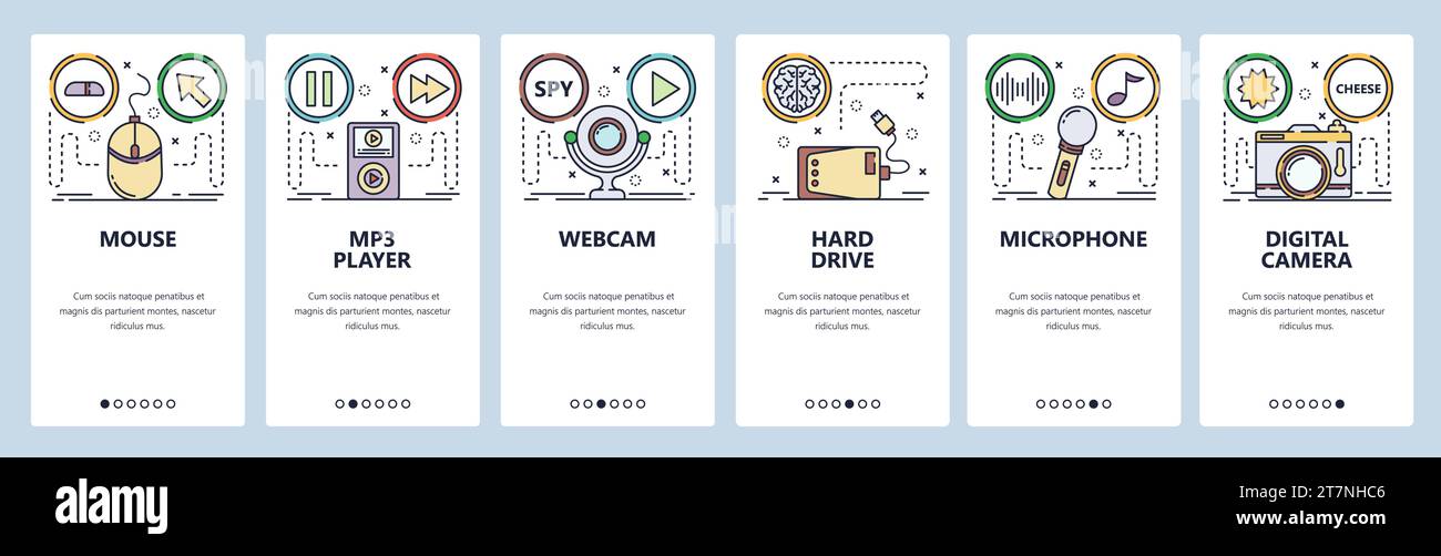 Mobile app onboarding screens. Computer hardware and home electronics ...