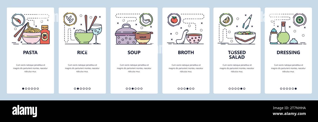 Simple Loading Screen Examples Food Mobile app onboarding screens. Food menu in cafe or restaurant, pasta ...