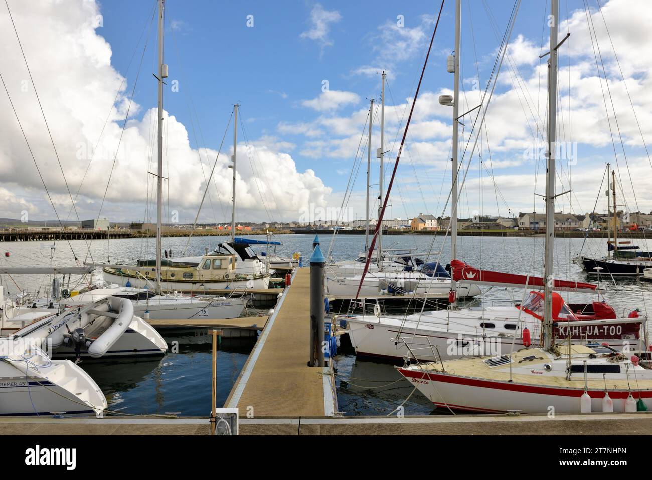 Sailing yachts in the Stranraer harbour and marina in south west Scotland. Stock Photo