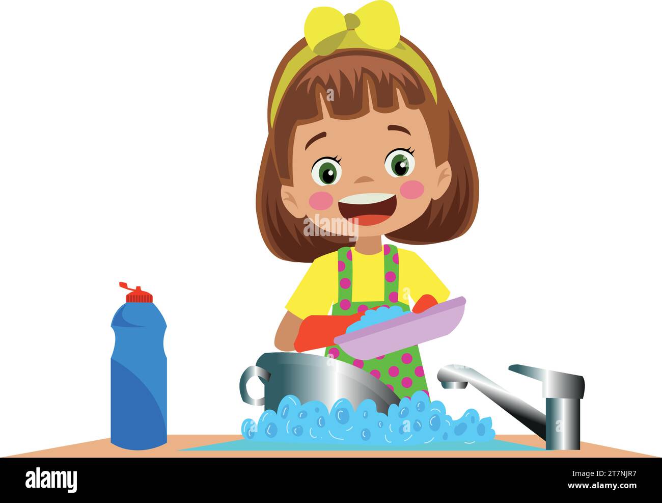 cute boy and girl washing the accumulated dishes Stock Vector