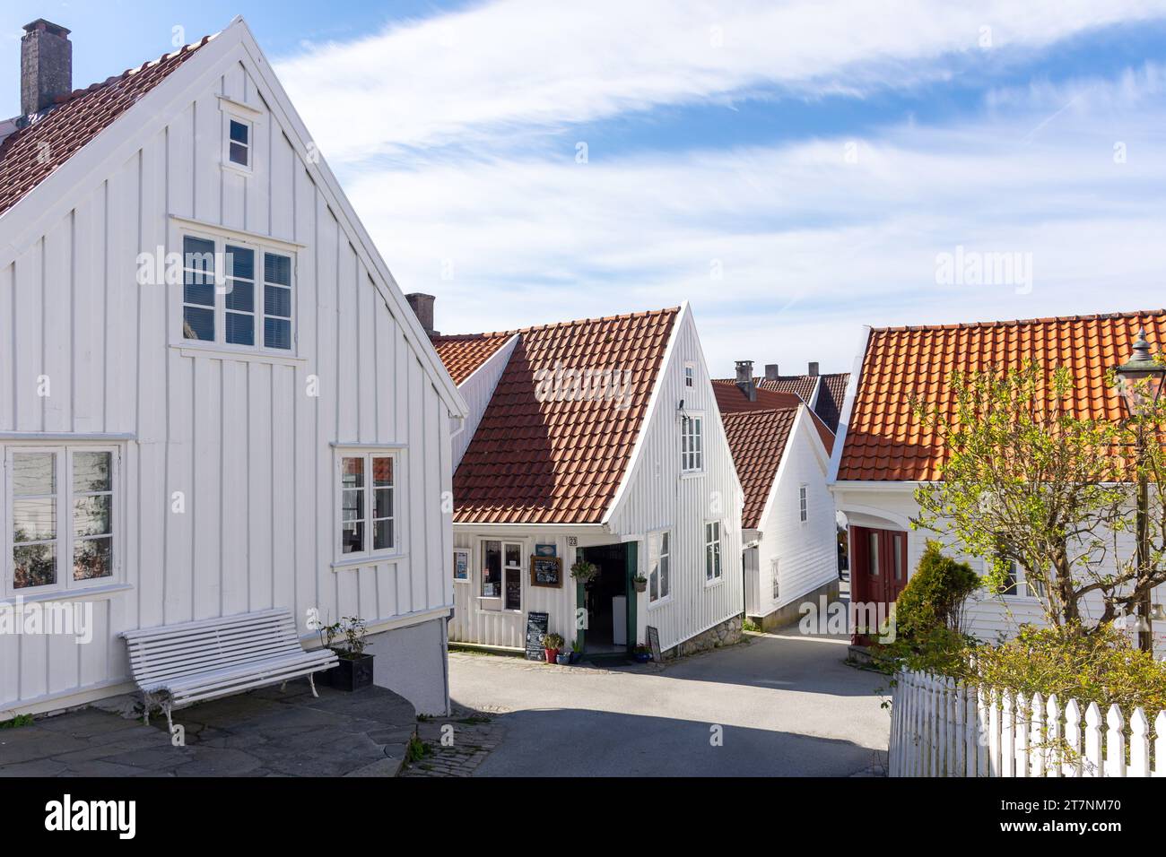 tradditional white, wooden houses, Søragadå, Skudeneshavn, Island of Karmøy, Rogaland County, Norway Stock Photo