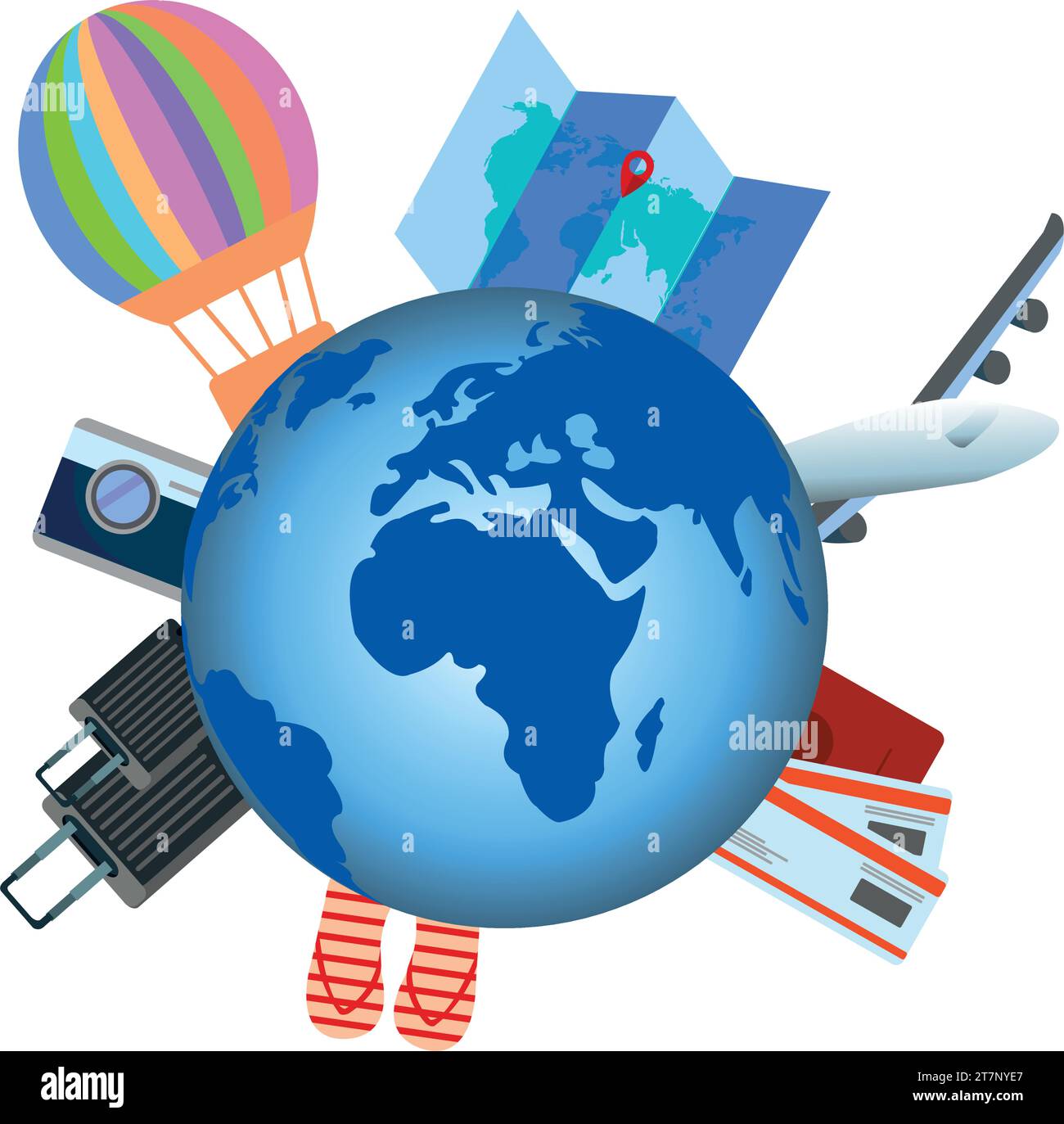 luggage and planes placed on the passport for making advertising media turism and all object Stock Vector