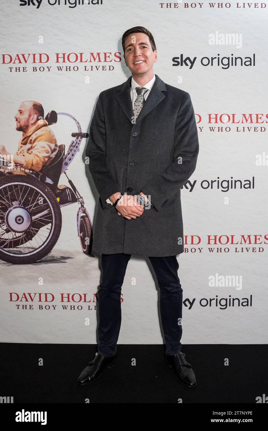 London, UK.  16 November 2023. Oliver Phelps, Harry Potter actor, attends the UK premiere of Sky's 'David Holmes: The Boy Who Lived' at 8 Northumberland Avenue.  The film is a coming-of-age story of teenage stuntman David Holmes, selected to play Daniel Radcliffe’s stunt double in the first Harry Potter film, and who, whilst working on the penultimate film, was paralysed with a debilitating spinal injury.  Credit: Stephen Chung/EMPICS/Alamy Live News Stock Photo