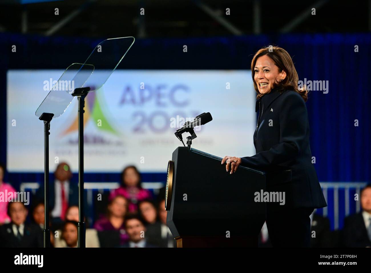 San Francisco, California, USA. 15th Nov, 2023. Vice President of the United States Kamala Harris during the PEC Leaders Welcome Reception at the Asia-Pacific Economic Cooperation Economic Leaders Week (AELW) at the Exploratorium in San Francisco, California on Wednesday November 15, 2023. (Credit Image: © Ben Solomon/U.S. Department of State/ZUMA Press Wire) EDITORIAL USAGE ONLY! Not for Commercial USAGE! Stock Photo