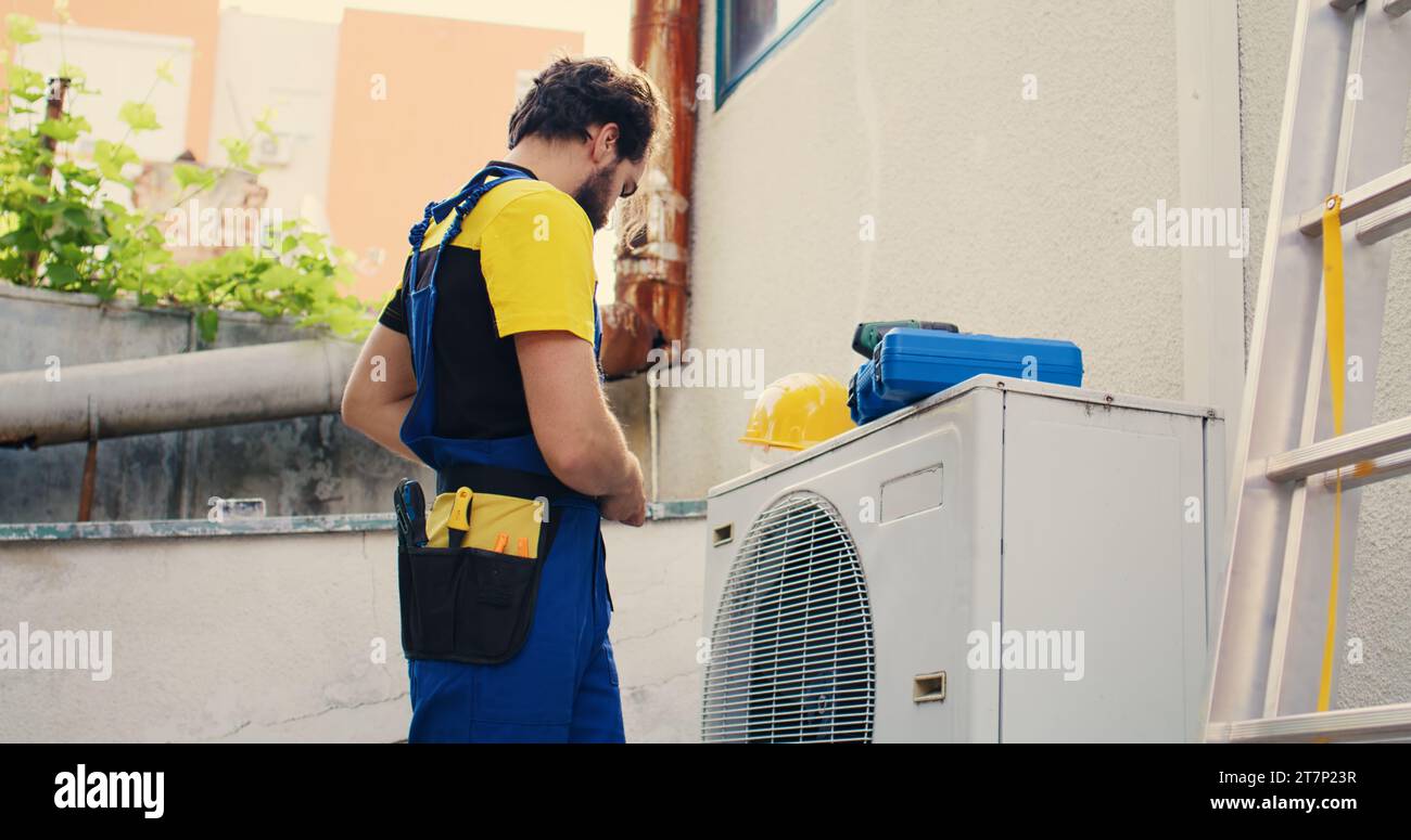 Certified technician arriving on location to help repair system