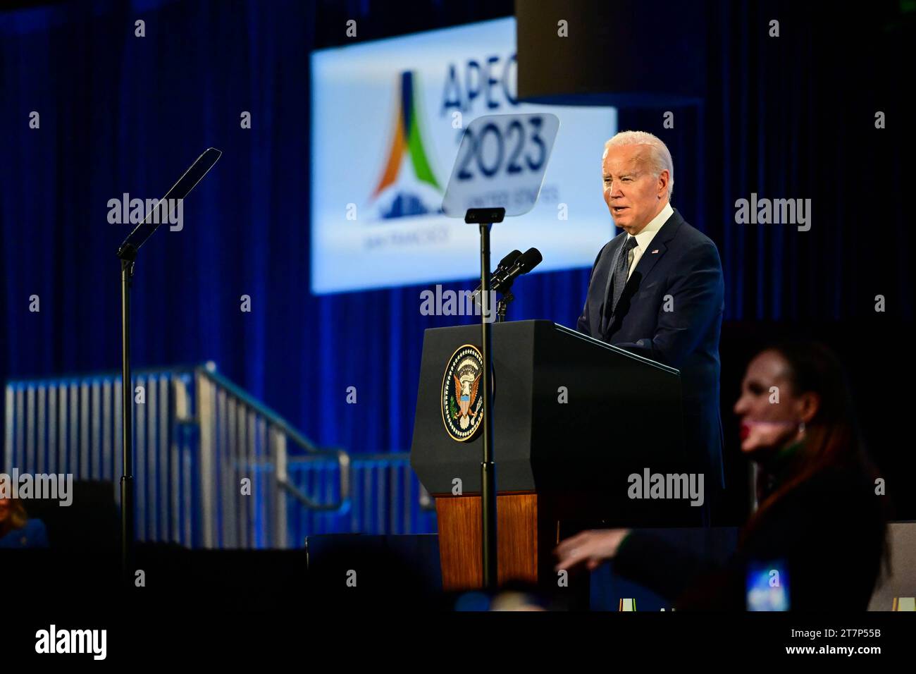 San Francisco, California, USA. 15th Nov, 2023. President of the United States JOE BIDEN during the APEC Leaders Welcome Reception at the Asia-Pacific Economic Cooperation Economic Leaders Week (AELW) at the Exploratorium in San Francisco, California on Wednesday November 15, 2023. (Credit Image: © Ben Solomon/ZUMA Press Wire) EDITORIAL USAGE ONLY! Not for Commercial USAGE! Stock Photo
