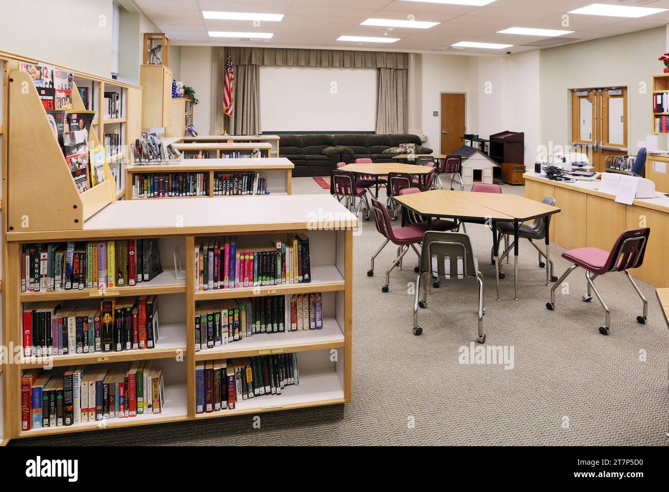 The media center and library in a modern public high school Stock Photo ...