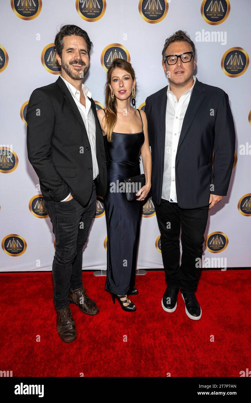 Songwriter Robert Cary Brothers,  Composer actress Jessica Rose Weiss, Scott Effman attend 14th Hollywood Music in Media Awards at Avalon Hollywood, Los Angeles, CA November 15, 2023 Stock Photo