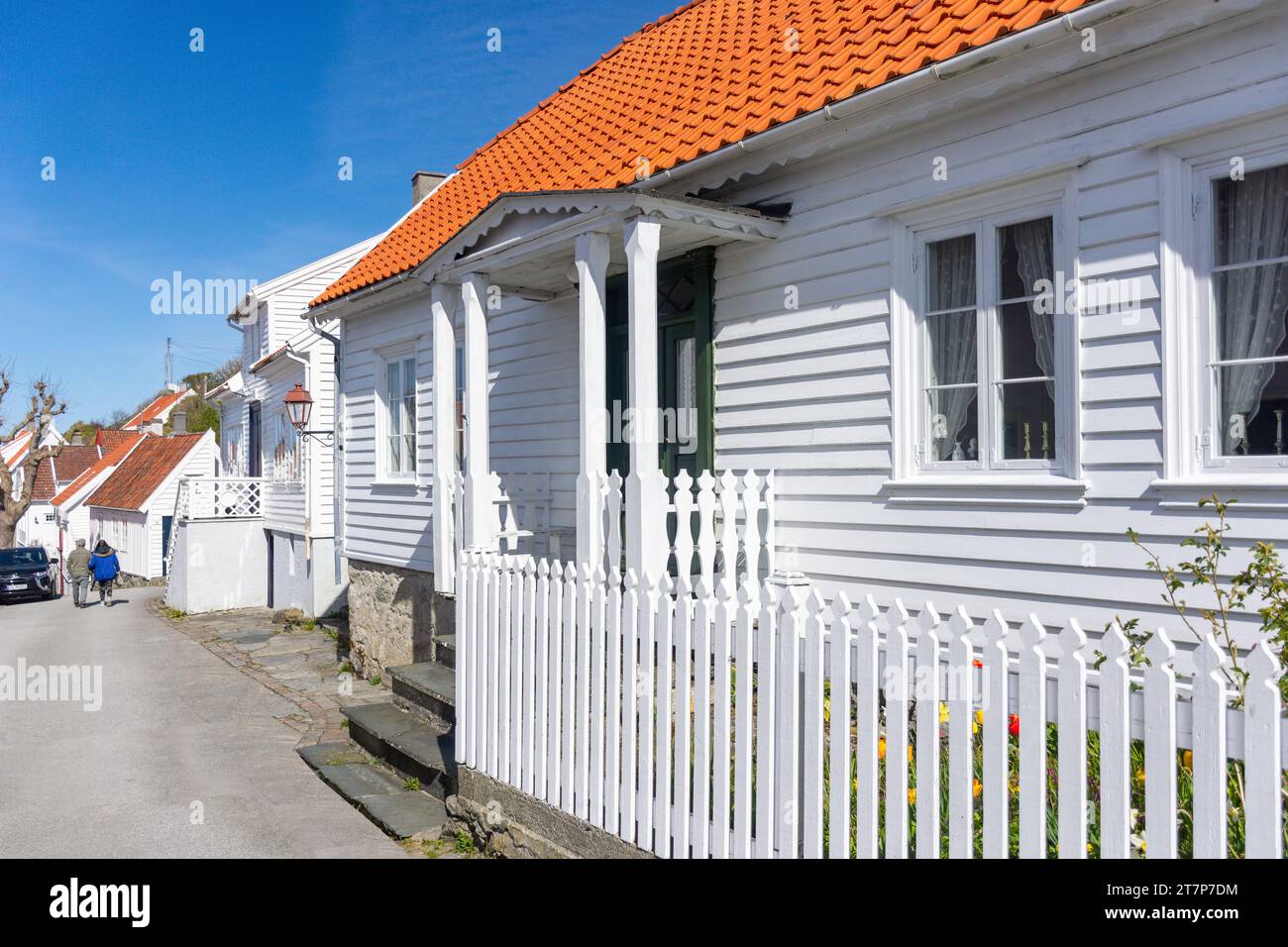 Traditional wooden, white houses, Søragadå, Skudeneshavn, Island of Karmøy, Rogaland County, Norway Stock Photo