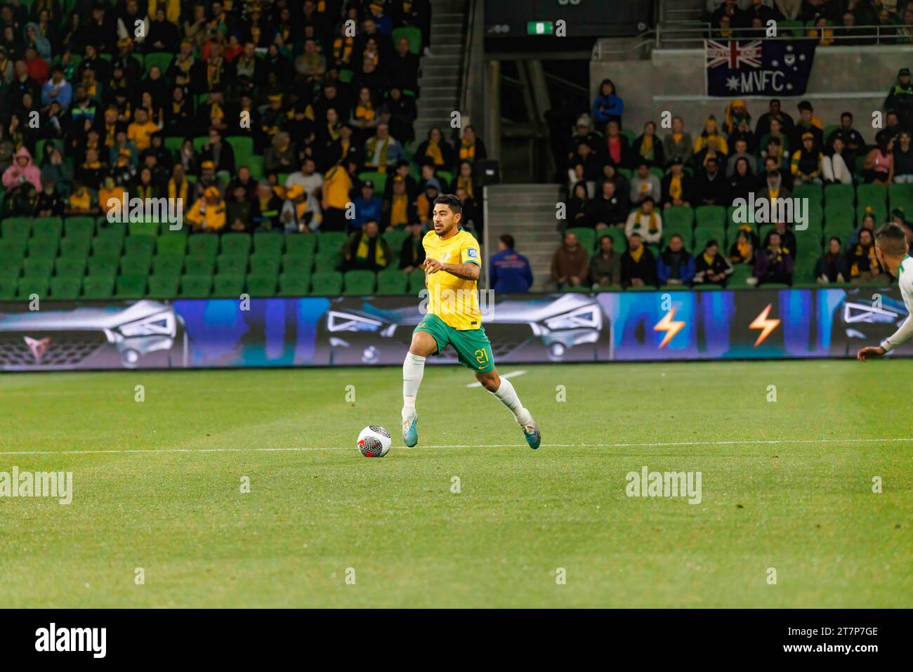Massimo Luongo of Australia in action during the FIFA World Cup 2026 AFC Asian Qualifying game between Australia and Bangladesh. Australia won the game 7 : 0. Stock Photo